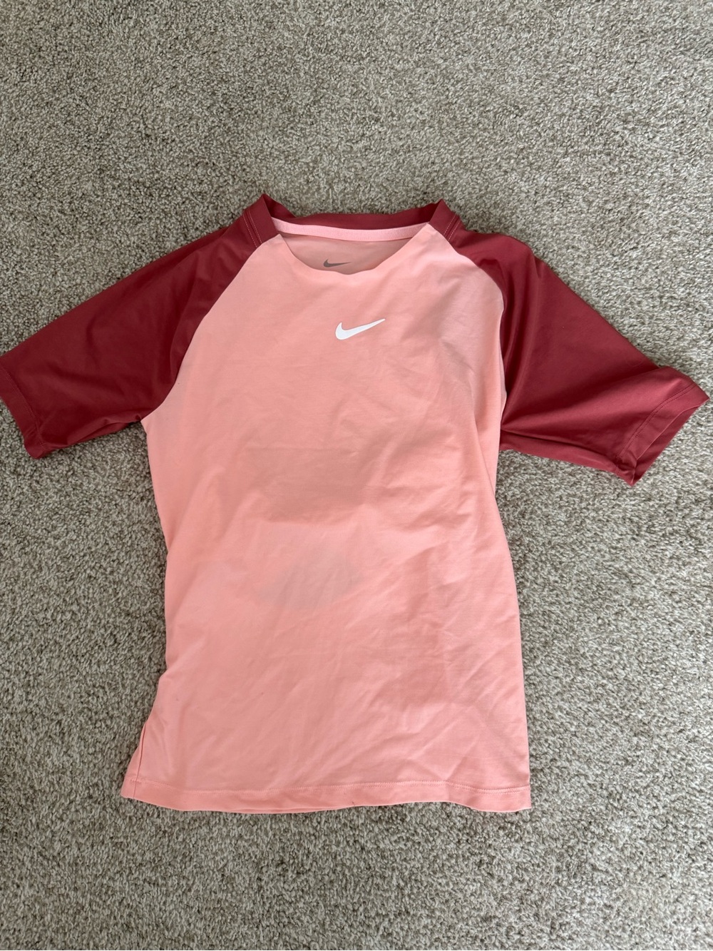 Nike Womens Pink Body with Maroon Raglan Short Sleeve Tee